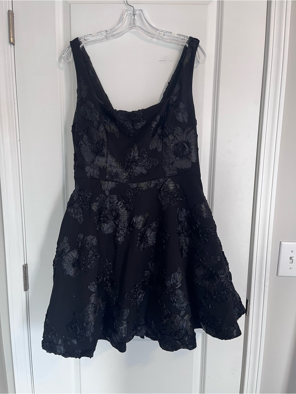 Azazie Black Floral A-Line Mini Dress